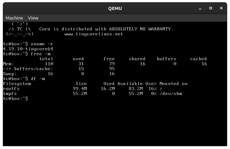Screenshot of QEMU Core